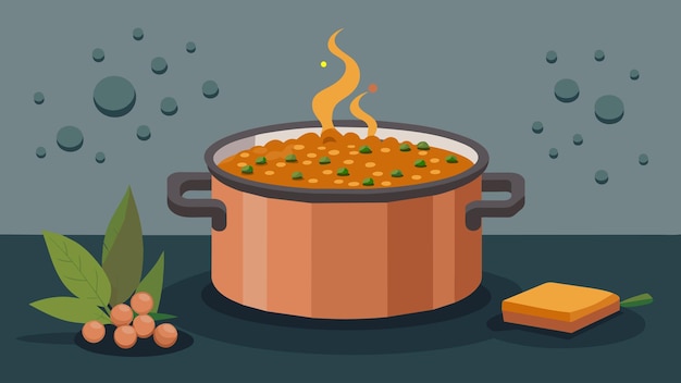 Vector a pot of curried lentils simmering on the stove the slow cooking process melding the flavors of the