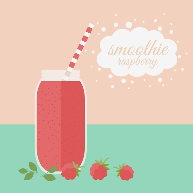 Pot met frambozensmoothie en bessen op een tafel vectorillustratie