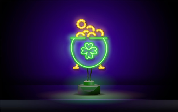 Pot met gouden neonlichtpictogram kabouter schat heilige patrick dag gloeiend bord met alfabetnummers