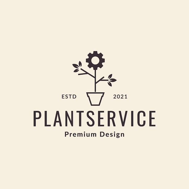 Pot plant with gear service logo design vector graphic symbol icon sign illustration creative idea