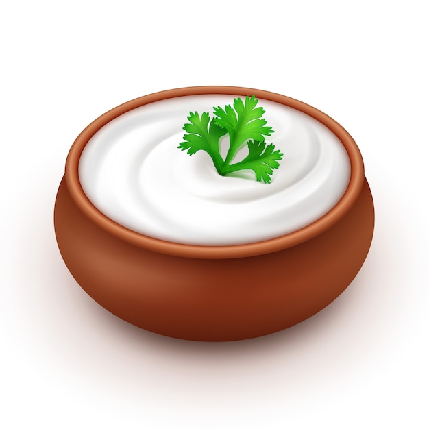 pot of sauce mayonnaise with parsley on background