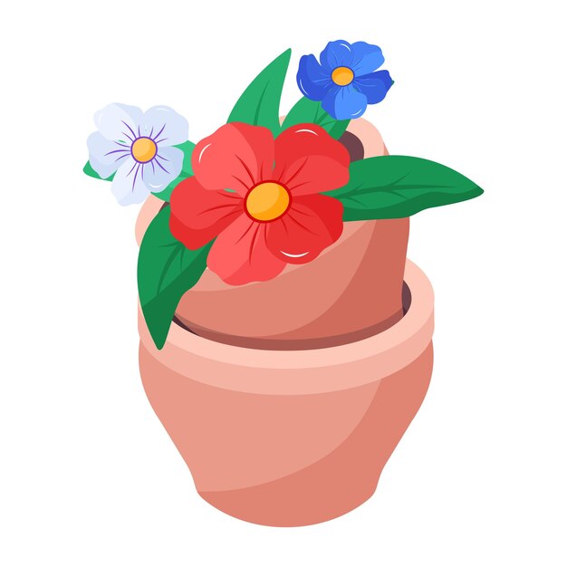 A pot with flowers and leaves on it