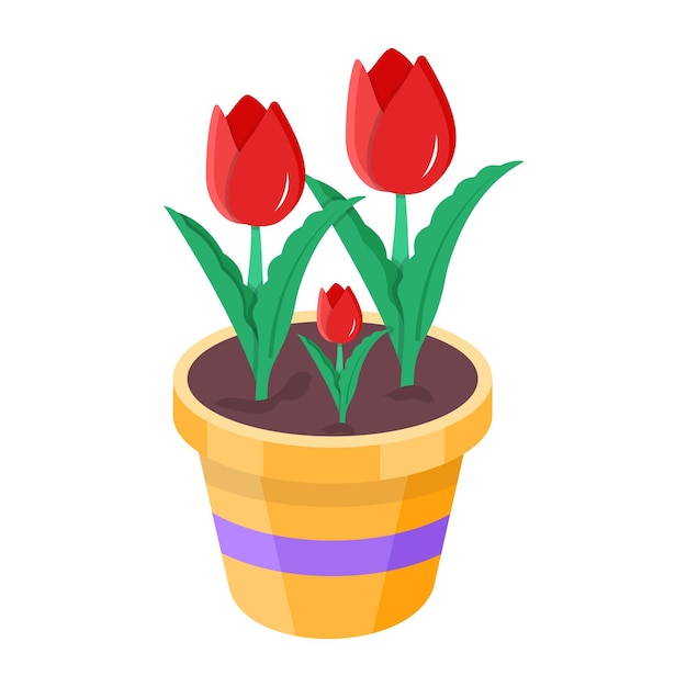 Vector a pot with red tulips in it