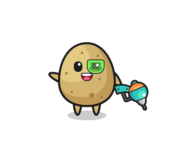 Vector potato cartoon as future warrior mascot cute design