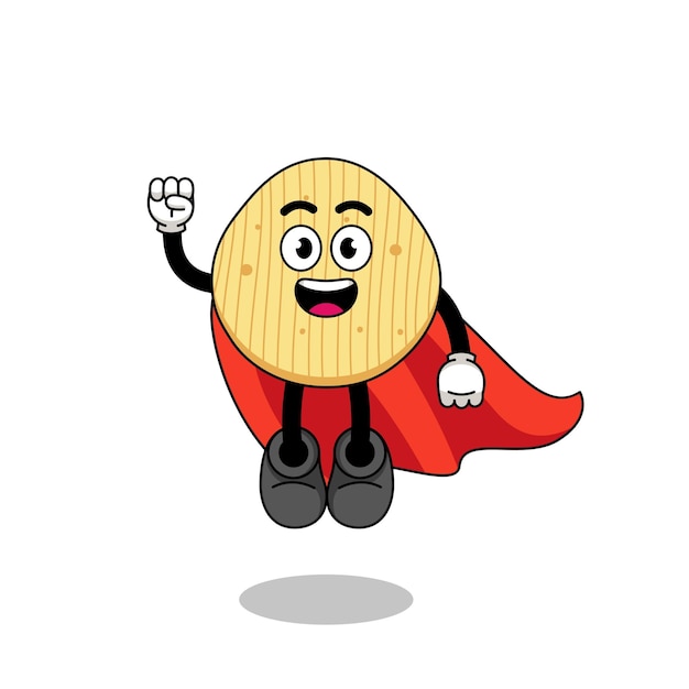 Potato chip cartoon with flying superhero character design