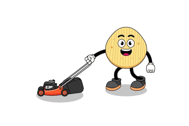 Potato chip illustration cartoon holding lawn mower character design