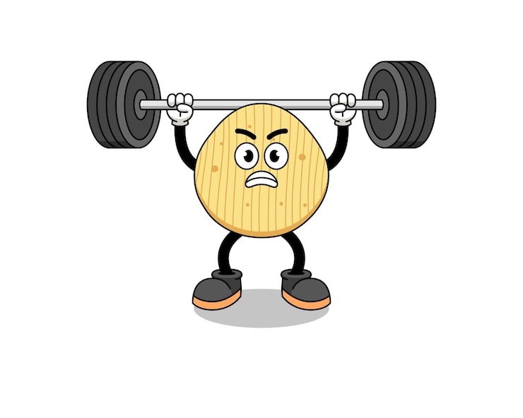 Vector バーベルのキャラクターデザインを持ち上げるポテトチップスのマスコット漫画