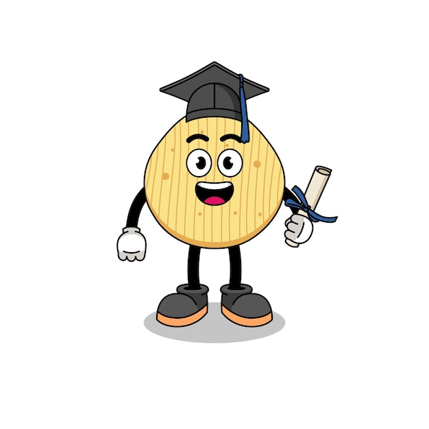 졸업 포즈 캐릭터 디자인이 있는 감자 칩 마스코트