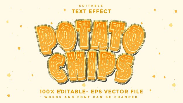 Potato chips 3d effetto di testo modificabile effetto di progettazione salvato in stile grafico