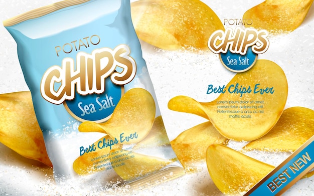 Vector potato chips ad sea salt