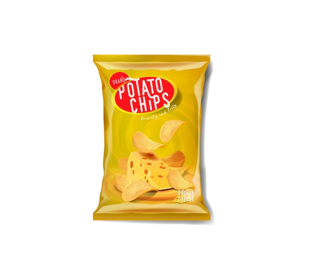 Potato chips advertisement bag double cheddar cheese flavor