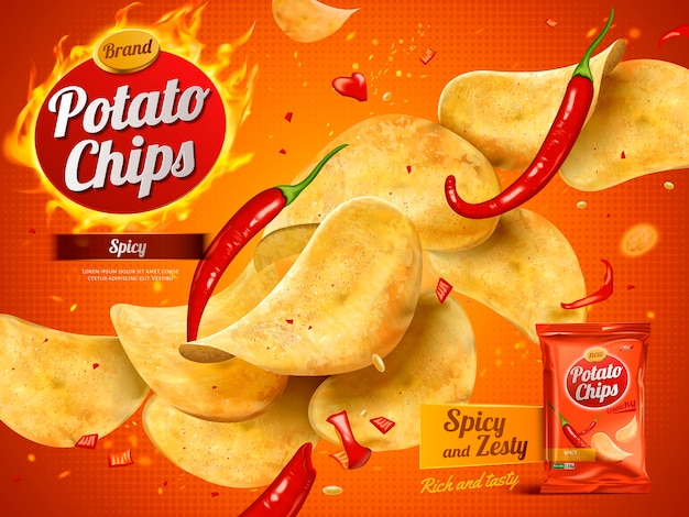 potato chips advertisement, spicy flavor 