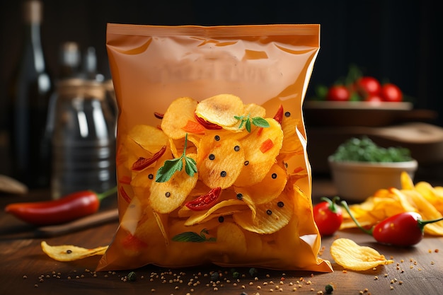 Potato chips in bag delicious bbq seasoning spicy for crips thin slice deep fried snack fast