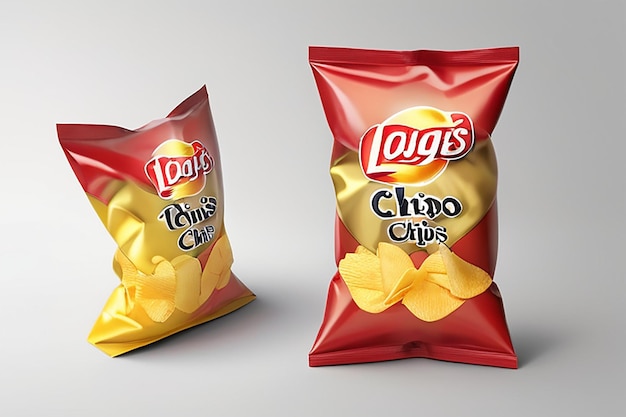 Potato chips package design foil bags isolated on white background in 3d illustration