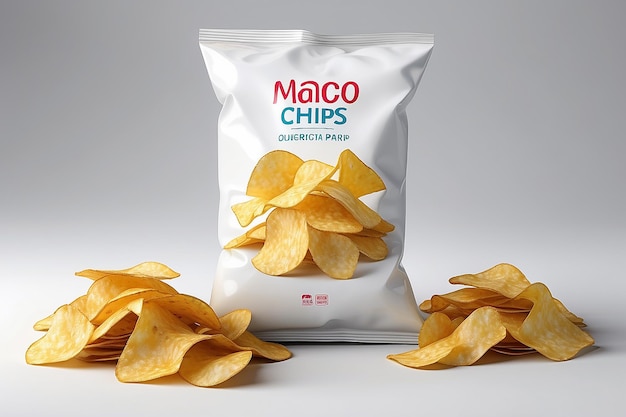 Potato chips package design foil bags isolated on white background in 3d illustration