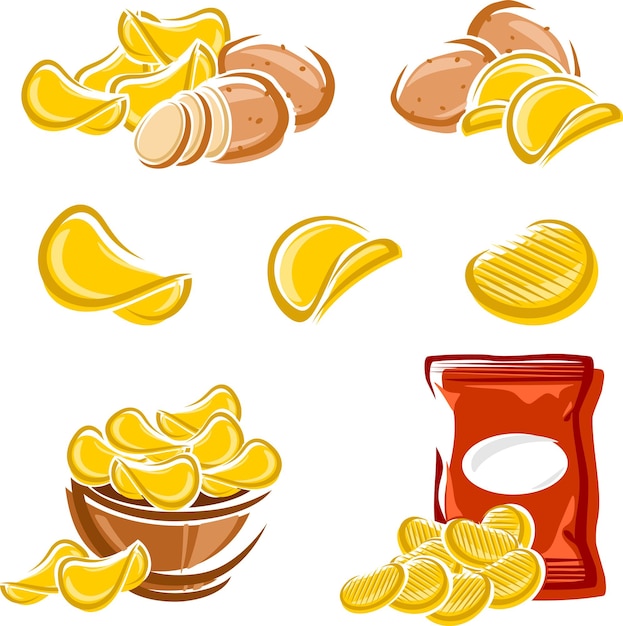 Potato chips set vector