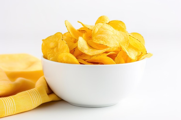 Vector potato chips with seasonings pour out of the plate on a white isolated