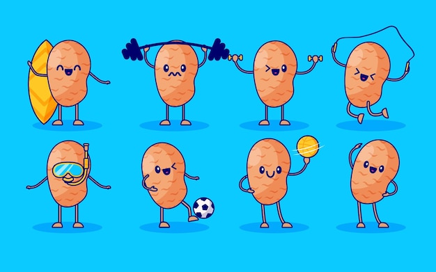 Simpatico set di personaggi di frutta di patate