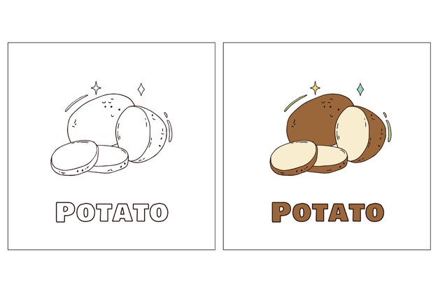 Pagina da colorare disegnata a mano di patate