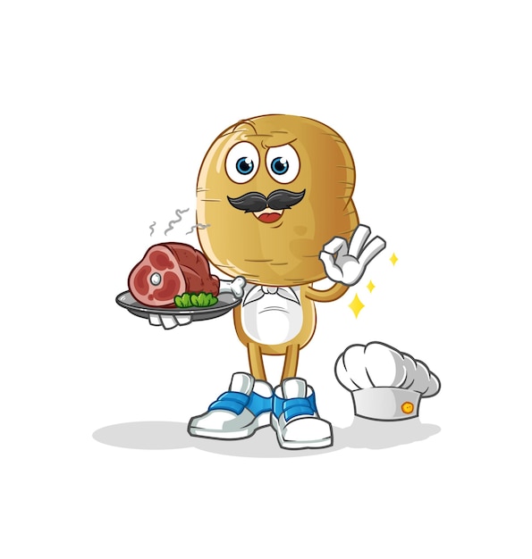 Vector potato head cartoon chef with meat mascot cartoon vector