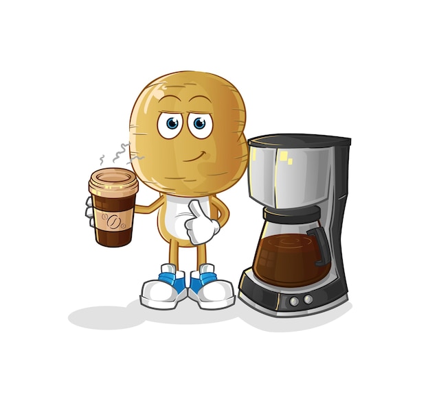 Potato head cartoon drinking coffee illustration. character vector