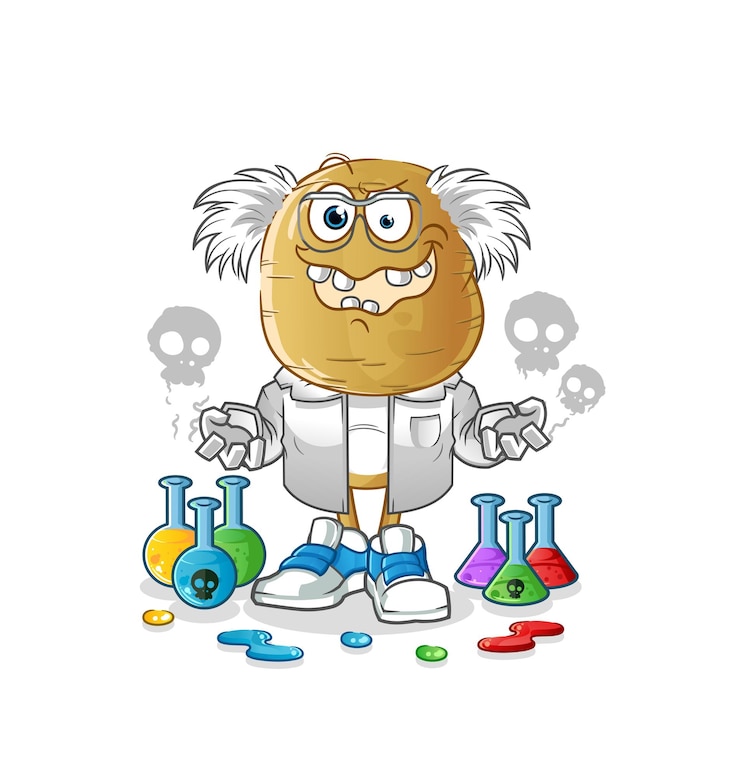 वेक्टर potato head cartoon mad scientist illustration character vector