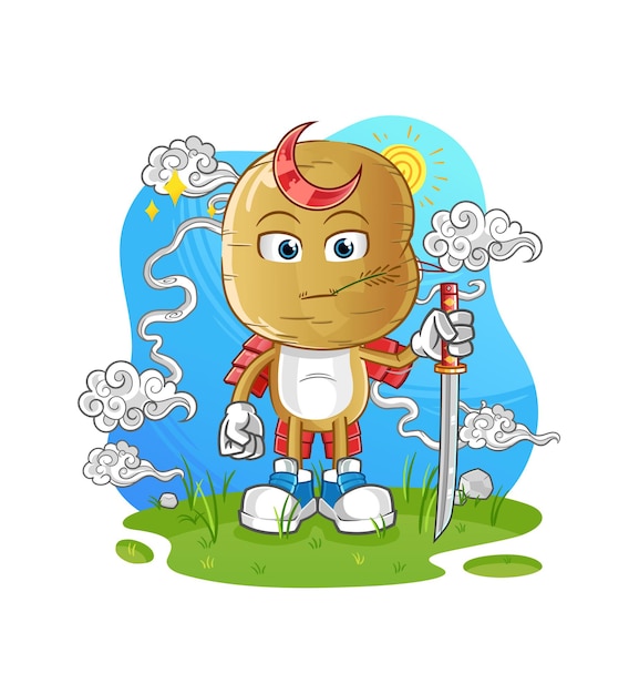 Potato head cartoon samurai. cartoon mascot vector