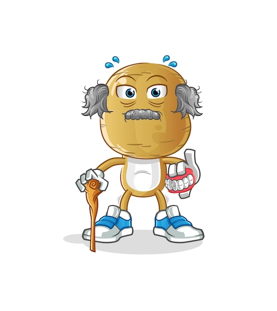 Potato head cartoon white haired old man character vector