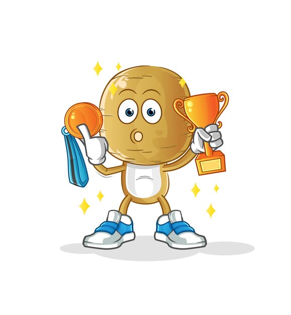 Potato head cartoon winnaar met trofee. stripfiguur