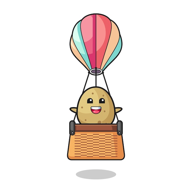 Potato mascot riding a hot air balloon  cute design