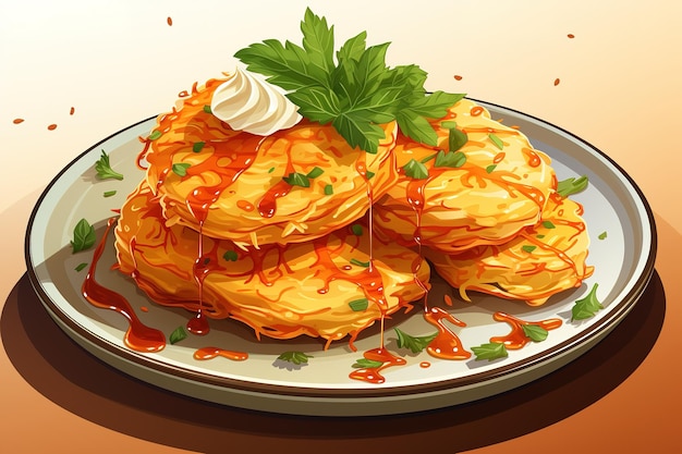 Vettore pancake di patate isolate illustrazione ad acquerello cucina tradizionale bielorussa menu gustoso opera d'arte