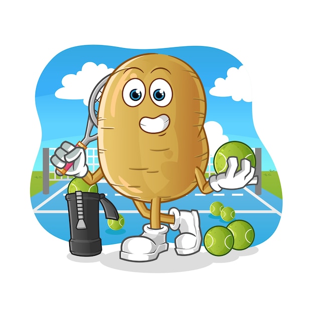 Vector potato plays tennis illustration