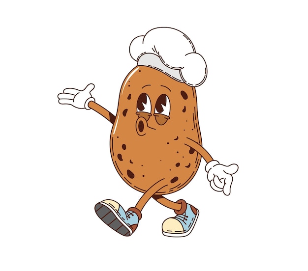 Potato retro groovy barbeque grill character