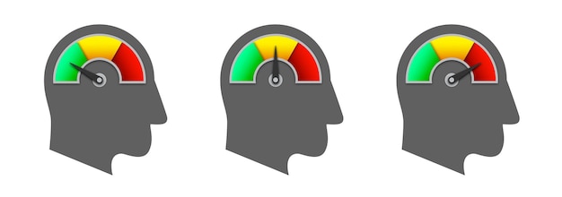 Potential icon Measuring speedometer icon in the head Human head with with arrow and scale Flat vector illustration