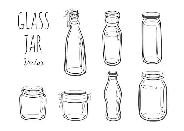 Vector potglas voor jam of andere producten met de hand getekende illustratie