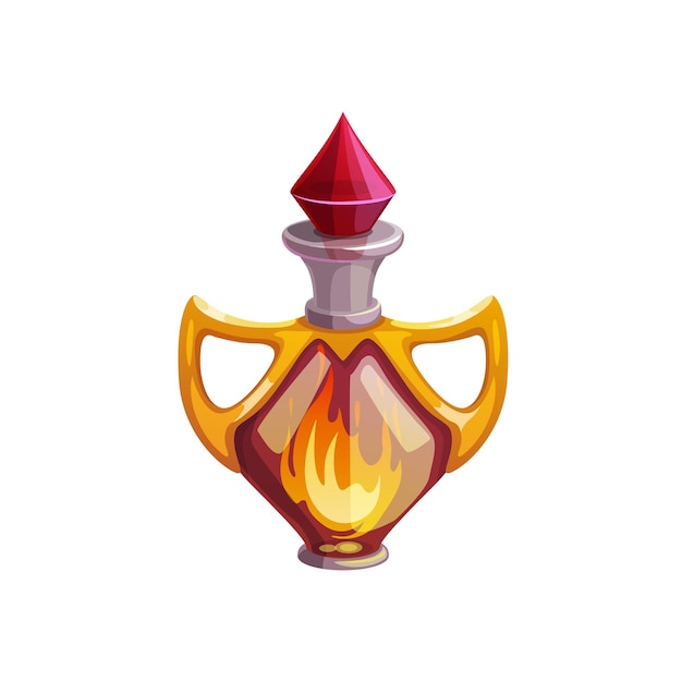 Potion bottle icon glass flask with burning fire