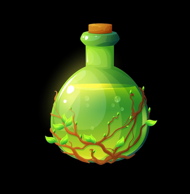 Potion bottle with leaves and branches elixir vial