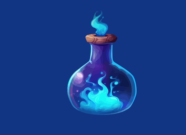 Potion bottle with puff cloud animation set isolated on backgroundIsolated on background Cartoon vector illustration