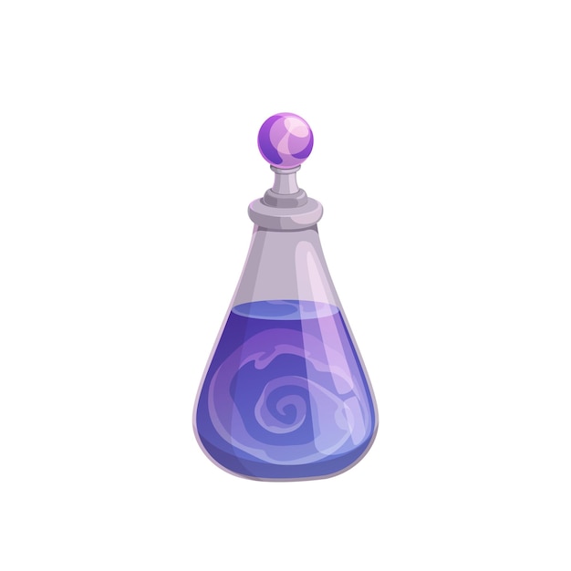 Bottiglia di pozione con vortice nell'icona del liquido viola