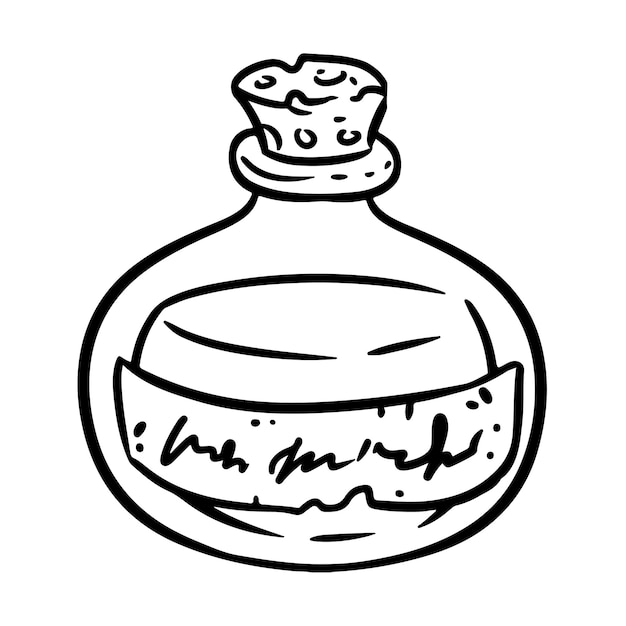 Potion cartoon fles pictogram Fles pot overzicht komische stijl afbeelding Hand getrokken lineart illustratie voor prints ontwerpen kaarten Op witte achtergrond Web mobiele infographics