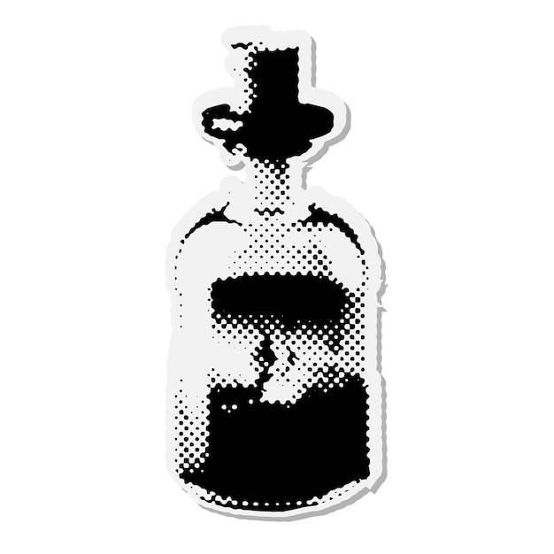 Potion in a glass flask halloween halftone mixed media collage paper sticker dotted vintage
