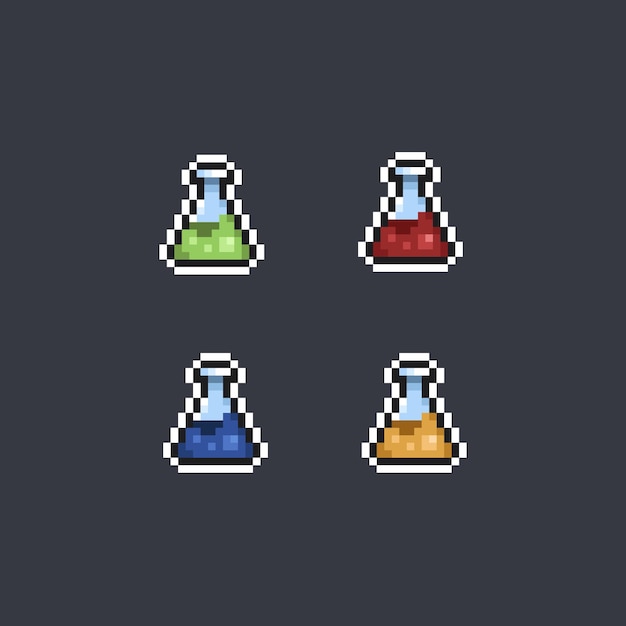 Potion set with different color in pixel art style