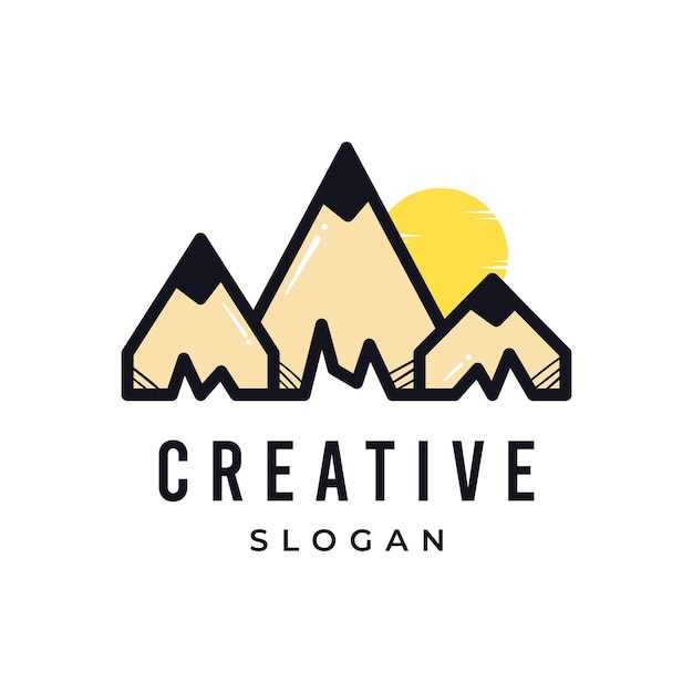 Potlood bergzon natuur creatief logo badge concept lijntekening kunst vectorillustratie