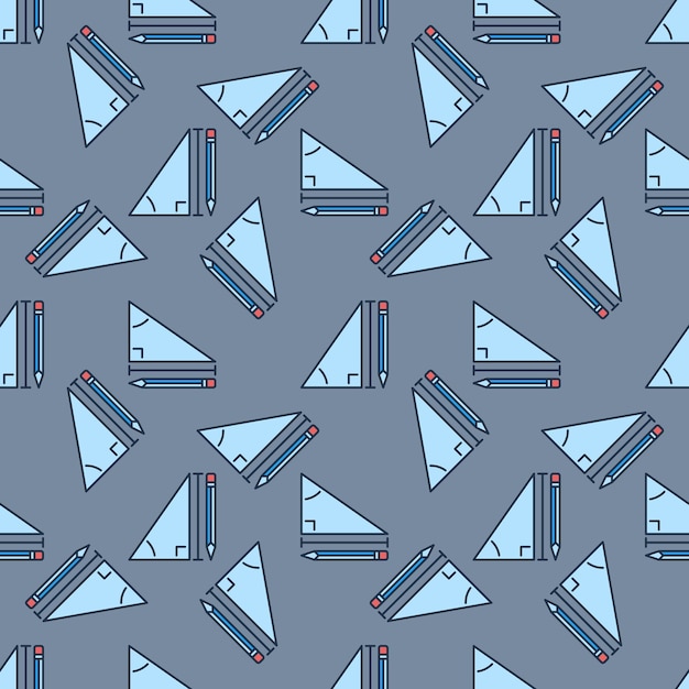 Potlood en wiskunde Driehoek vector gekleurd naadloos patroon