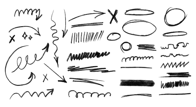Potlood penseelstreek onderstrepen pijlen set Grunge creatieve tekst decoratie Vector illustratie