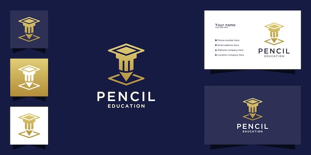 Potloodlogo met afstudeerkapontwerp voor schooluniversiteit