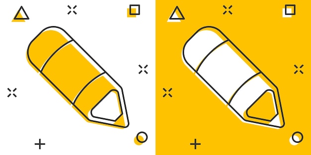 Potloodpictogram in komische stijl Pen cartoon vectorillustratie op witte geïsoleerde achtergrond Tekening splash effect bedrijfsconcept