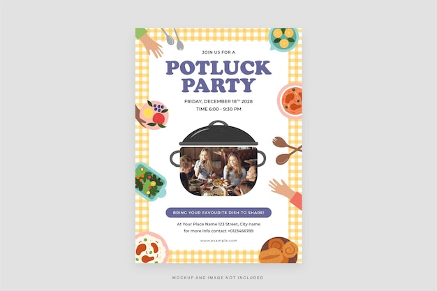 Vector potluck flyer-sjabloon in vector voor uitnodiging voor feest