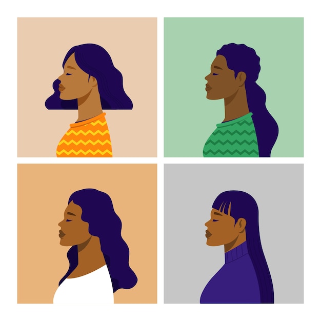 Vector potrait of african american side view. flat vector illustration.