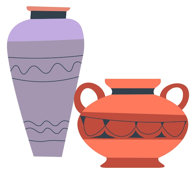 Vector pots and jugs of clay pottery and ancient crafts